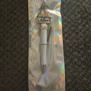 Hand Crafted White Pen with Emergency Room Charm and Bead Accent